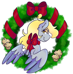 Size: 1280x1289 | Tagged: safe, artist:cubbybatdoodles, derpy hooves, ditzy doo, christmas, female, food, holiday, muffin, solo, wreath