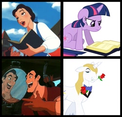 Size: 657x629 | Tagged: safe, derpibooru import, prince blueblood, twilight sparkle, beauty and the beast, belle, comparison, disney, disney princess, gaston