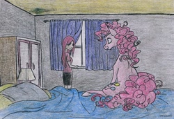 Size: 1813x1244 | Tagged: safe, artist:pandan009, pinkie pie, human, human ponidox, humanized, imaginary friend, pinkamena diane pie, traditional art