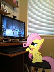 Size: 1936x2592 | Tagged: safe, artist:shadyhorseman, fluttershy, pony, computer, filly, irl, medic, missing texture, photo, ponies in real life, scout, team fortress 2, vector, windows, windows 7