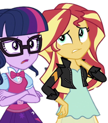 Size: 600x686 | Tagged: safe, artist:php77, editor:php77, sci-twi, sunset shimmer, twilight sparkle, equestria girls, simple background, transparent background