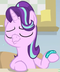 Size: 725x862 | Tagged: safe, screencap, starlight glimmer, pony, unicorn, student counsel, bracelet, cropped, eyes closed, faic, female, jewelry, majestic as fuck, mare, silly, silly pony, solo, starlight's bracelet