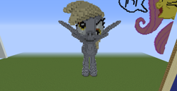 Size: 1366x706 | Tagged: safe, derpy hooves, fluttershy, pegasus, pony, 3d, derp, flutteryay, game screencap, minecraft, minecraft pixel art, pixel art, statue, voxel art, yay
