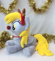 Size: 661x734 | Tagged: safe, artist:lilmoon, derpy hooves, antlers, christmas, cute, derpabetes, holiday, irl, jingle bells, photo, plushie, red nose, reindeer antlers, rudolph the red nosed reindeer, solo, weapons-grade cute