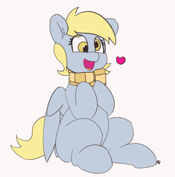 Size: 4227x4284 | Tagged: safe, artist:pabbley, derpy hooves, pony, 30 minute art challenge, absurd resolution, clothes, cute, derpabetes, ear fluff, female, heart, mare, open mouth, scarf, simple background, sitting, smiling, solo, white background