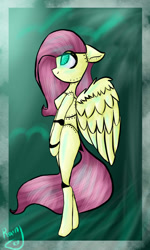 Size: 608x1012 | Tagged: safe, artist:nika-rain, fluttershy, pegasus, pony, robot, bipedal, flutterbot, solo