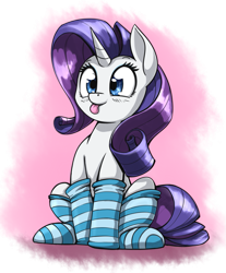 Size: 969x1169 | Tagged: safe, artist:otakuap, rarity, pony, unicorn, :p, clothes, cute, female, mare, raribetes, silly, silly pony, sitting, socks, solo, striped socks, tongue out