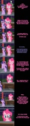 Size: 438x1820 | Tagged: safe, artist:undead-niklos, derpibooru import, pinkie pie, twilight sparkle, twilight sparkle (alicorn), alicorn, earth pony, pony, comic, female, mare, pink text, purple text