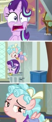 Size: 691x1594 | Tagged: safe, edit, edited screencap, screencap, cozy glow, starlight glimmer, pegasus, pony, marks for effort, school raze, abuse, background pony strikes again, bad end, comic, female, filly, glimmerbuse, screencap comic, trash can