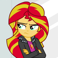 Size: 1080x1080 | Tagged: safe, screencap, sunset shimmer, equestria girls, rainbow rocks, cropped, crossed arms, female, frustrated, solo