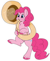 Size: 736x888 | Tagged: safe, artist:lulubell, derpibooru import, pinkie pie, earth pony, pony, musical instrument, simple background, solo, sousaphone, transparent background