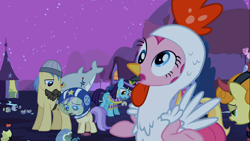 Size: 1366x768 | Tagged: safe, screencap, pinkie pie, sassaflash, earth pony, pony, luna eclipsed, animal costume, chicken pie, chicken suit, clothes, costume