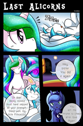 Size: 1500x2286 | Tagged: safe, artist:vavacung, princess celestia, princess luna, oc, oc:liberty wing, oc:paper mache, alicorn, pony, comic:to love alicorn, comic, dialogue, eyes closed, filly, sleeping, smiling, snoring, speech bubble, woona, zzz