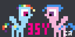 Size: 1920x960 | Tagged: safe, artist:coolrainbow20, derpibooru exclusive, derpibooru import, firefly, rainbow dash, pegasus, pony, 35th anniversary, anniversary, anniversary art, happy birthday mlp:fim, pixel art