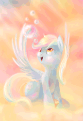 Size: 617x900 | Tagged: safe, alternate version, artist:tsitra360, derpy hooves, pegasus, pony, animated, bubble, cloud, cute, derpabetes, female, mare, smiling, solo