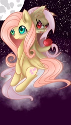 Size: 1080x1920 | Tagged: safe, artist:sutthawas, fluttershy, apple, cloud, duality, flutterbat, night