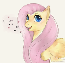 Size: 1024x1000 | Tagged: safe, artist:neflovira, fluttershy, pegasus, pony, music notes, singing, solo