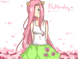 Size: 800x600 | Tagged: safe, artist:mojiez04, fluttershy, equestria girls, eared humanization, humanized, ponied up, solo