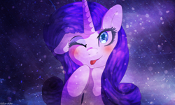 Size: 2560x1536 | Tagged: safe, artist:asika-aida, rarity, pony, unicorn, solo, tongue out, wink