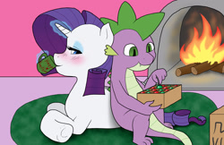 Size: 2550x1650 | Tagged: safe, artist:bico-kun, rarity, spike, dragon, pony, unicorn, candy, female, food, male, older, older spike, shipping, sparity, straight