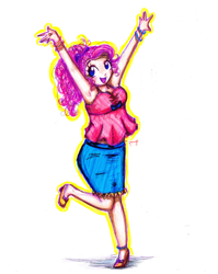 Size: 2552x3208 | Tagged: safe, artist:cosmicponye, pinkie pie, human, high res, humanized, solo, traditional art