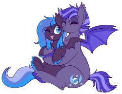 Size: 900x694 | Tagged: safe, artist:lulubell, derpibooru import, oc, oc only, oc:cricket, oc:night watch, bat pony, pony, bat pony oc, female, kiss on the cheek, kissing, mother and child, mother and daughter, parent and child