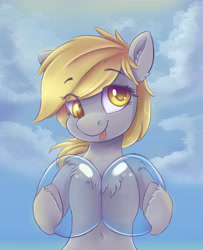 Size: 6604x8128 | Tagged: safe, artist:ardail, derpy hooves, pegasus, pony, :p, absurd resolution, belly button, bubble, chest fluff, cloud, cute, derpabetes, ear fluff, female, fluffy, hoof hold, looking at you, mare, shoulder fluff, smiling, solo, tongue out, unshorn fetlocks