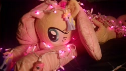 Size: 4320x2432 | Tagged: safe, artist:neysanight, derpy hooves, doctor whooves, fluttershy, christmas, christmas lights, holiday, i'd like to be a tree, irl, photo, plushie