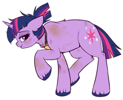 Size: 736x598 | Tagged: safe, artist:lulubell, derpibooru import, twilight sparkle, unicorn twilight, pony, unicorn, alternate hairstyle, alternate universe, bruised, champion au, dirty, female, mare, simple background, smiling, solo, tired, transparent background