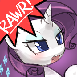 Size: 500x500 | Tagged: safe, artist:lumineko, part of a set, rarity, pony, unicorn, avatar, cute, female, mare, open mouth, raribetes, rawr, rawrvatar, solo