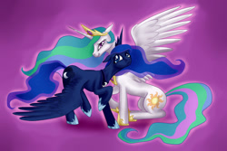 Size: 1024x683 | Tagged: safe, artist:tzelly-el, princess celestia, princess luna, alicorn, pony, spread wings