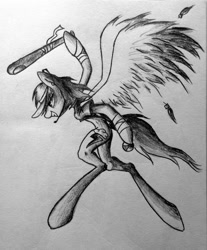 Size: 813x983 | Tagged: safe, artist:adetuddymax, derpibooru import, rainbow dash, pegasus, pony, crossover, monochrome, parody, rainbow scout, scout, solo, team fortress 2, traditional art