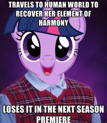 Size: 423x485 | Tagged: safe, derpibooru import, twilight sparkle, season 4, bad luck brian, exploitable meme, meme