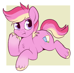 Size: 558x552 | Tagged: safe, artist:lulubell, derpibooru import, oc, oc only, oc:heartfelt, pony, bored, magical lesbian spawn, male, offspring, parent:apple bloom, parent:diamond tiara, parents:diamondbloom, solo