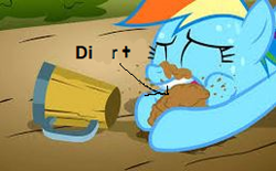 Size: 258x160 | Tagged: safe, derpibooru import, edit, edited edit, edited screencap, editor:cosmochoron, screencap, rainbow dash, pegasus, pony, the super speedy cider squeezy 6000, 1000 hours in ms paint, dirt, picture for breezies, solo, still eww, stylistic suck, troll to op