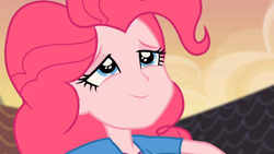 Size: 1366x768 | Tagged: safe, screencap, pinkie pie, equestria girls, rainbow rocks, looking up, smiling, solo