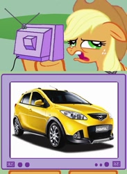 Size: 563x771 | Tagged: safe, applejack, earth pony, pony, bad idea, car, disgusted, exploitable meme, meme, obligatory pony, tv meme