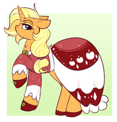 Size: 716x745 | Tagged: safe, artist:lulubell, derpibooru import, applejack, pony, alternate hairstyle, alternate universe, clothes, dress, race swap, solo