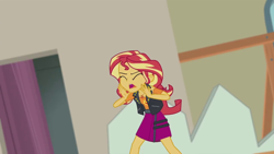 Size: 1280x720 | Tagged: safe, screencap, sunset shimmer, better together, constructive criticism, equestria girls, eyes closed, solo, yelling