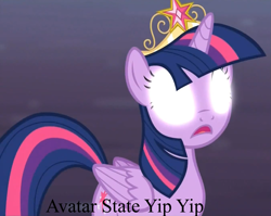 Size: 1351x1073 | Tagged: safe, derpibooru import, edit, twilight sparkle, twilight sparkle (alicorn), alicorn, pony, avatar state, avatar the last airbender, ember island players, female, glowing eyes, mare, solo, the ember island players