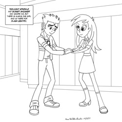 Size: 1024x1024 | Tagged: safe, artist:kevinpsb4, derpy hooves, flash sentry, equestria girls, black and white, derpsentry, female, grayscale, holding hands, lineart, male, monochrome, shipping, straight