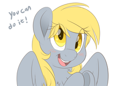Size: 5000x3500 | Tagged: safe, artist:fluffyxai, derpy hooves, pegasus, pony, absurd resolution, blushing, bust, chest fluff, cute, derpabetes, encouragement, female, fluffy, happy, looking at you, mare, motivation, portrait, positive ponies, simple background, smiling, solo, spread wings, underhoof, white background, wings