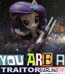 Size: 573x660 | Tagged: safe, rarity, equestria girls, boots, clothes, darling, doll, equestria girls minis, expand dong, exploitable meme, fn-2199, meme, shoes, skirt, solo, space, spoilers for another series, star wars, star wars: the force awakens, toy, tr-8r, traitor, weapon, z6 riot control baton