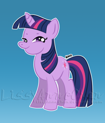 Size: 600x707 | Tagged: safe, artist:lissyannechan, derpibooru import, twilight sparkle, pony, unicorn, female, mare, multicolored mane, purple coat, solo