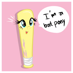 Size: 2100x2100 | Tagged: safe, artist:xwhitedreamsx, fluttershy, baseball bat, baseball bat pony, flutterbat, inanimate tf, pun, solo, transformation, visual pun, wat