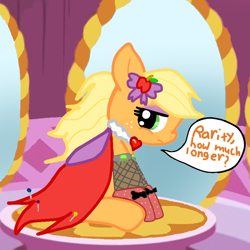 Size: 800x800 | Tagged: safe, artist:jolteongirl, applejack, earth pony, pony, carousel boutique, clothes, dress, sitting, solo