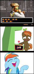 Size: 552x1200 | Tagged: safe, artist:drpain, derpibooru import, button mash, rainbow dash, pegasus, pony, hearts and hooves day (episode), arcade, art of fighting, button mash plays, game over, hearts and hooves day, lee pai-long, mocking, video game