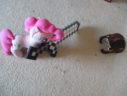 Size: 4608x3456 | Tagged: safe, artist:template93, pinkie pie, half-life, headcrab, irl, minecraft, photo, plushie, sword