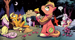 Size: 1040x556 | Tagged: safe, artist:andypriceart, idw, apple bloom, applejack, big macintosh, fluttershy, scootaloo, sweetie belle, earth pony, pegasus, pony, spoiler:comic, cutie mark crusaders, male, stallion