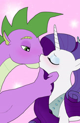 Size: 1650x2550 | Tagged: safe, artist:bico-kun, rarity, spike, dragon, pony, unicorn, crown, female, kissing, male, older, older spike, shipping, sparity, straight